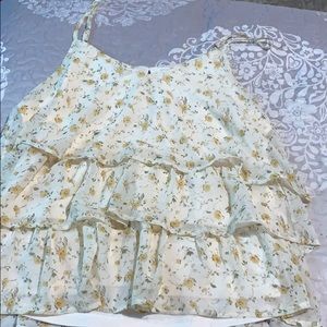 Ruffled, yellow floral print tank/blouse